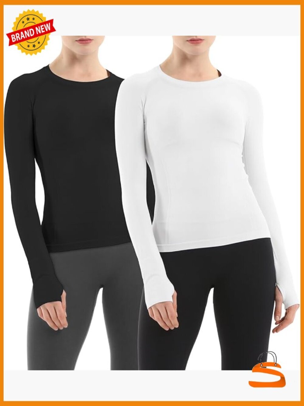 Long Sleeve Seamless Workout Tops for Women 2 Pack Athletic Yoga T-Shirts Slim